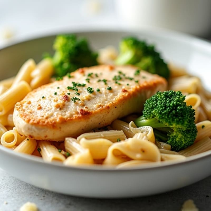 Creamy Garlic Chicken and Broccoli Whole Wheat Penne