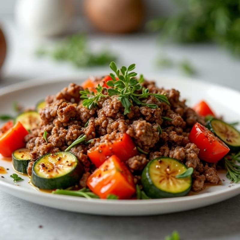 Herb-Seasoned Lean Ground Beef Skillet with Roasted Vegetables