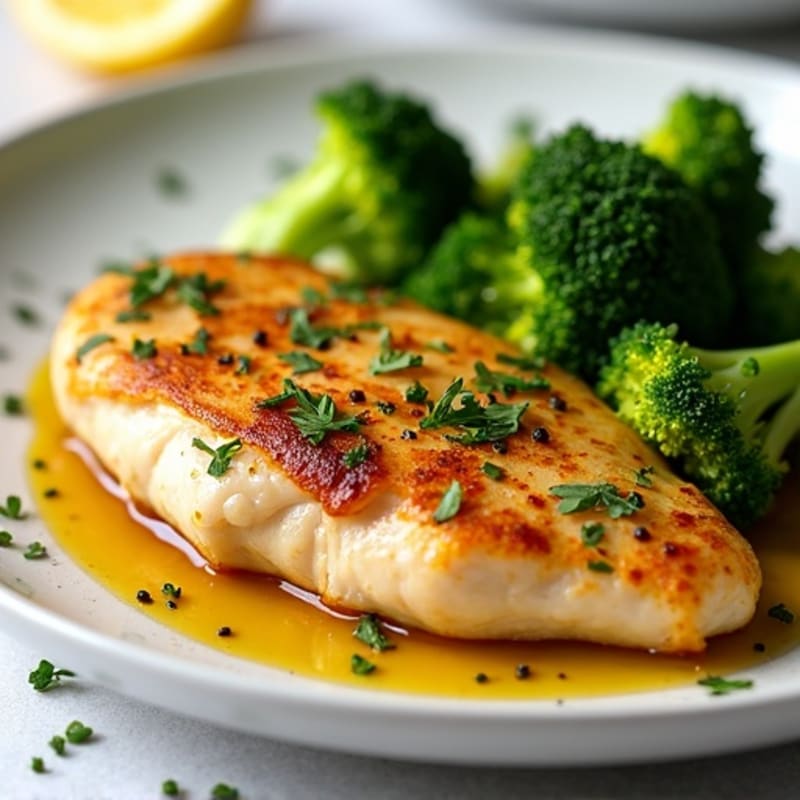 Lemon Garlic Pan-Seared Chicken with Roasted Broccoli
