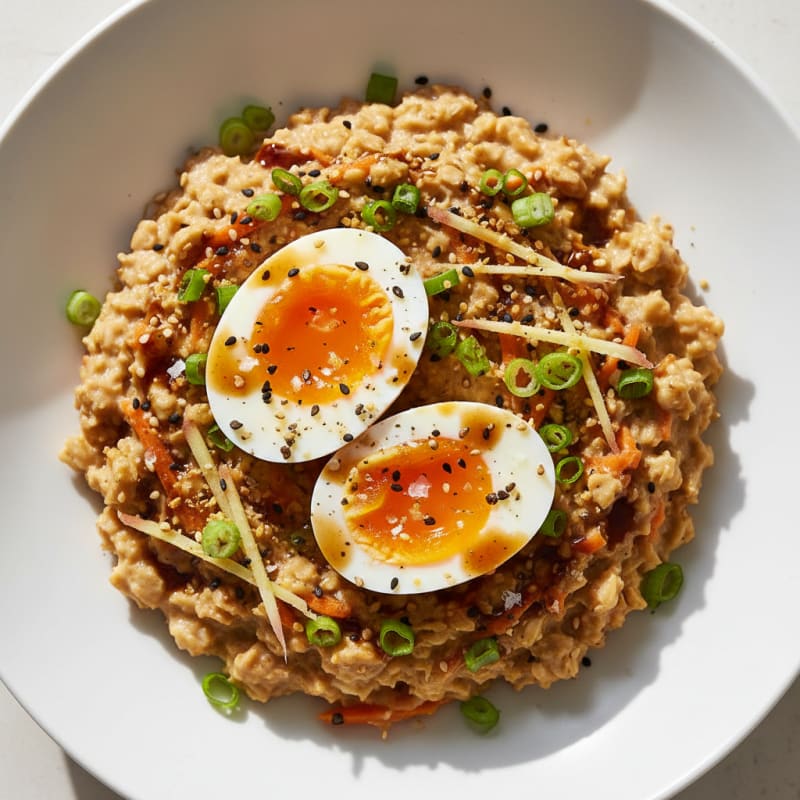 Savory Miso Carrot Oatmeal with Eggs