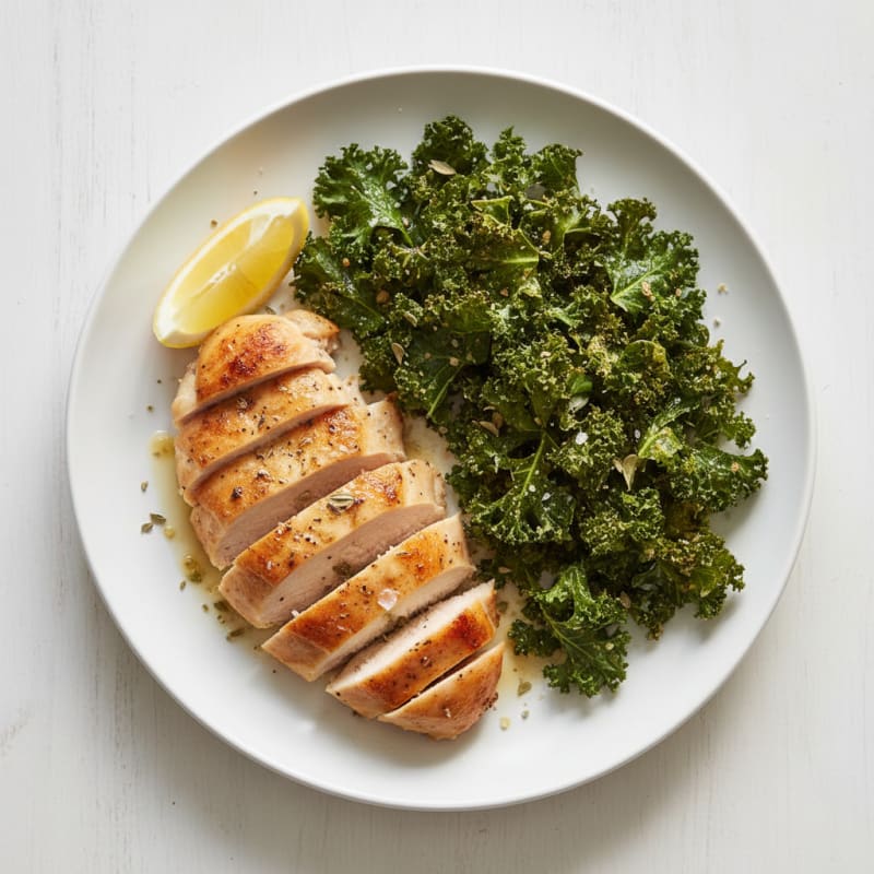 Crispy Garlic-Roasted Kale Chips with Lemon-Herb Chicken