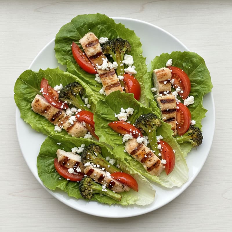 Grilled Chicken Lettuce Wraps with Tomato and Broccoli