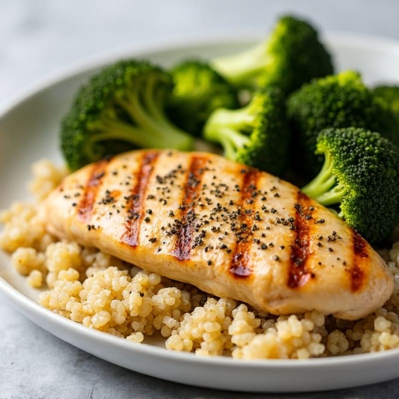 Grilled Chicken Breast with Quinoa and Roasted Broccoli