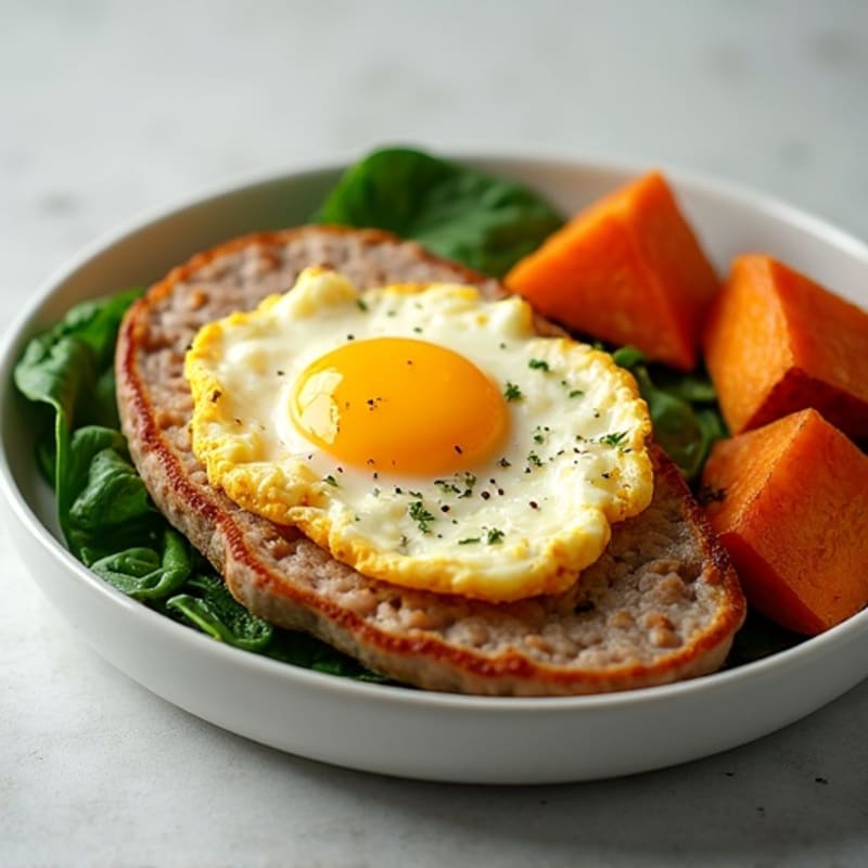 Egg White and Turkey Sausage Scramble with Spinach and Roasted Sweet Potato