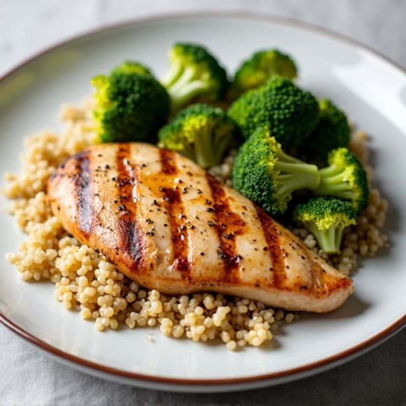 Grilled Chicken Breast with Quinoa and Roasted Broccoli