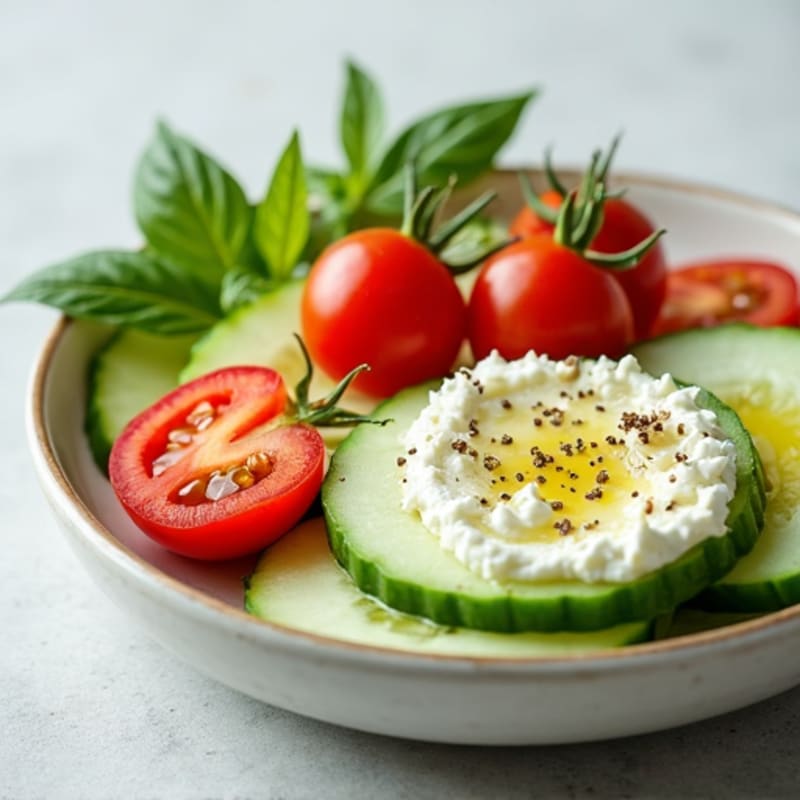 Cottage Cheese with Sliced Cucumbers and Cherry Tomatoes