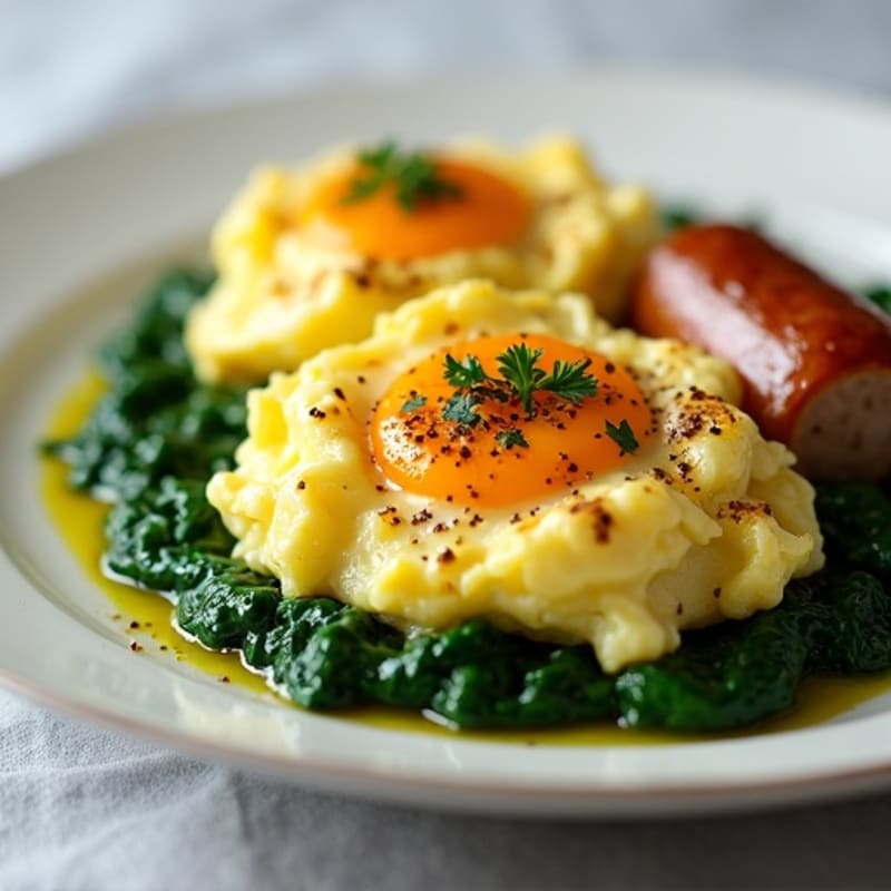 Egg White and Turkey Sausage Scramble with Sautéed Spinach