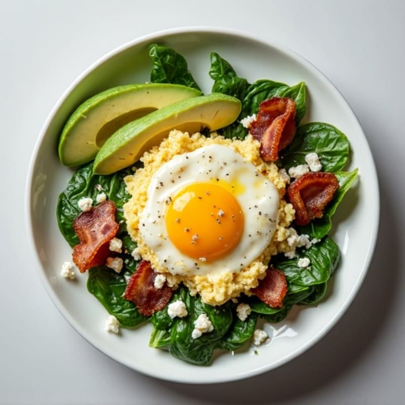 Egg White and Spinach Scramble with Turkey Bacon