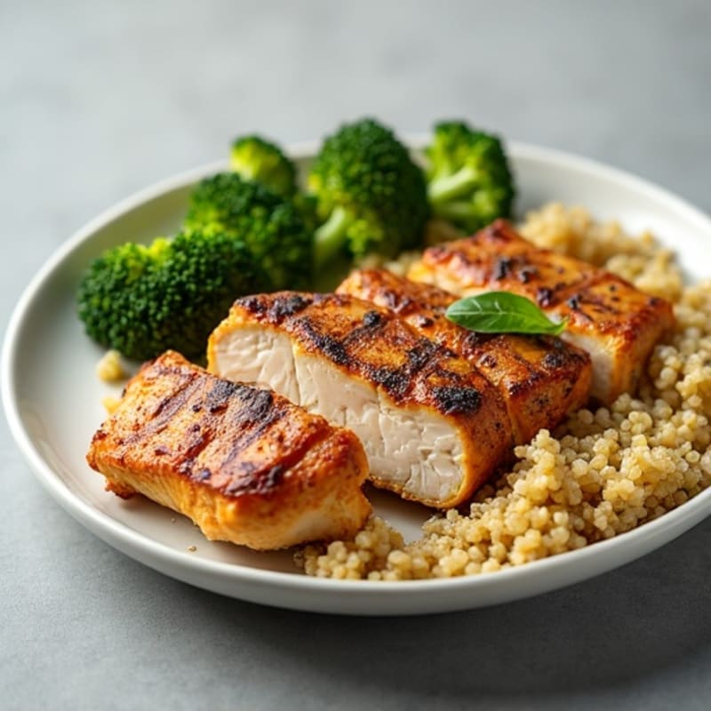Grilled Chicken Breast with Roasted Broccoli and Quinoa