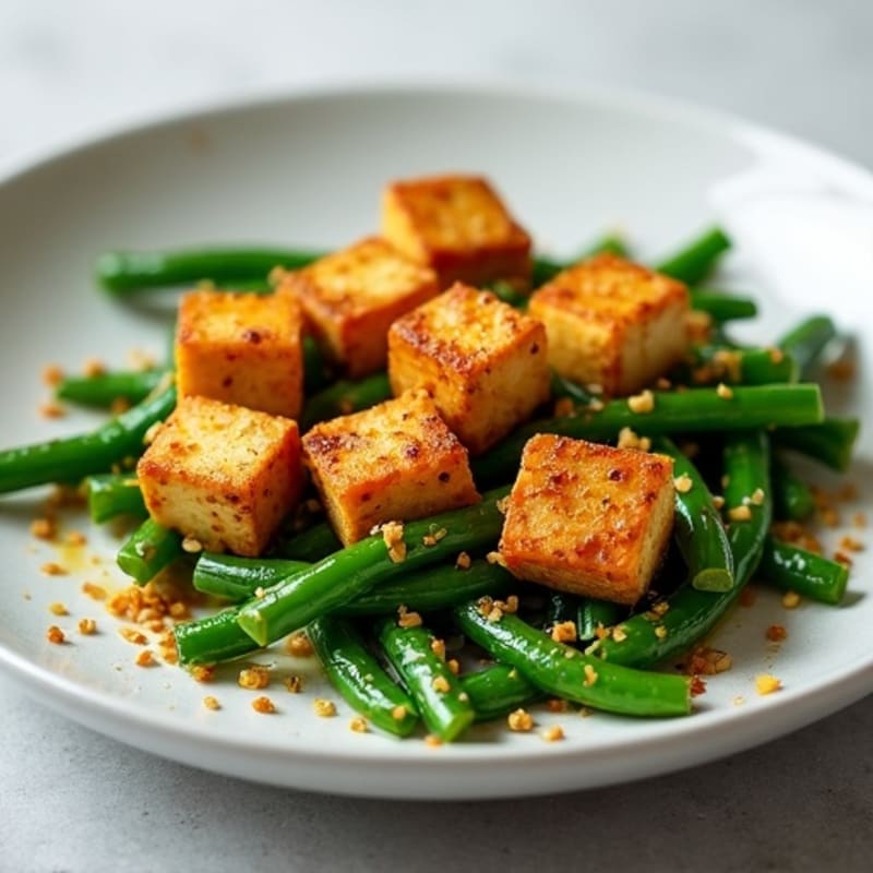 Crispy Baked Tofu with Garlic Green Beans