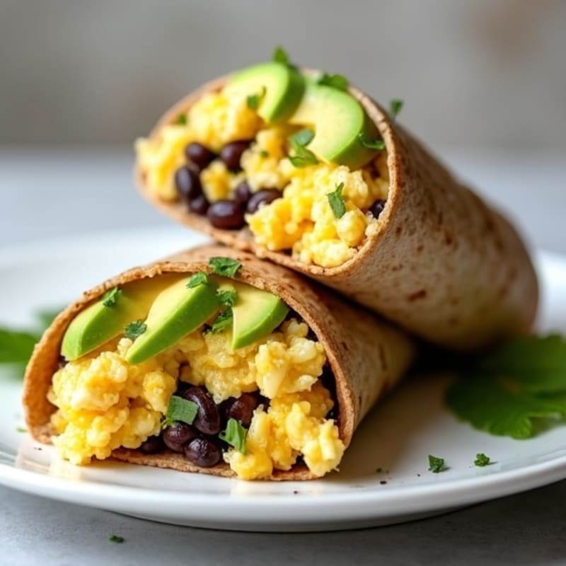 Protein-Packed Scrambled Egg and Black Bean Whole Grain Burrito with Creamy Avocado
