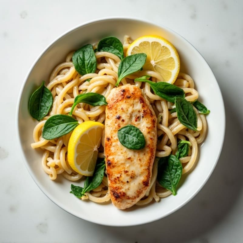 Creamy Lemon Garlic Chicken Pasta with Fresh Spinach