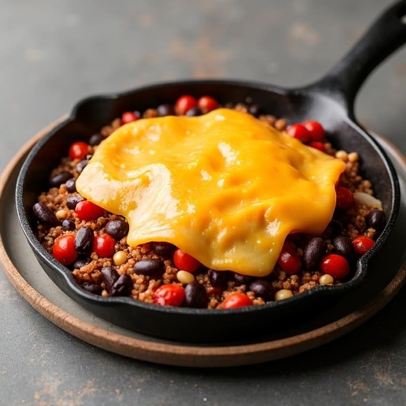 Spicy Lean Ground Beef and Black Bean Skillet with Cheesy Topping