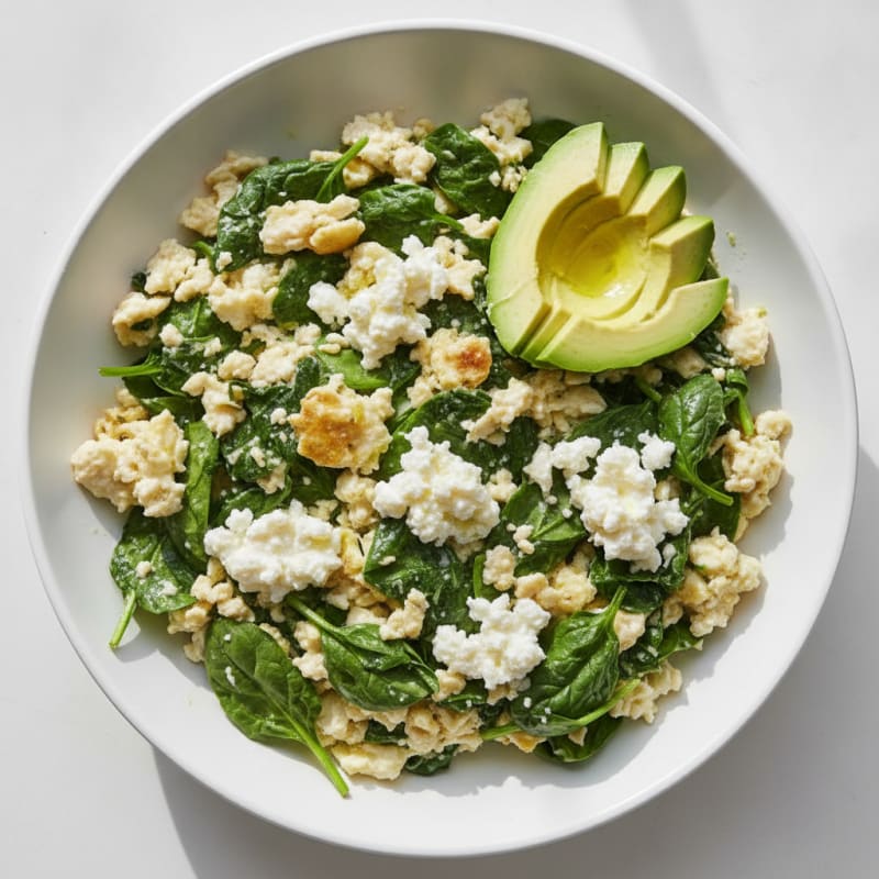 Egg White and Spinach Scramble with Cottage Cheese