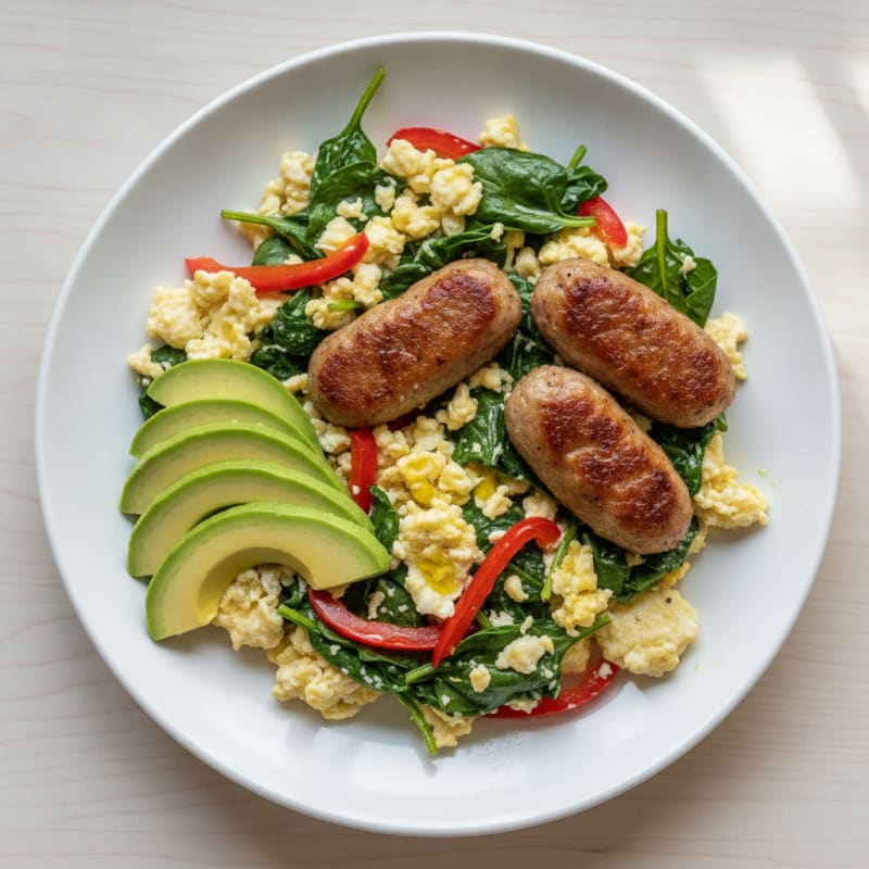 Egg White and Spinach Scramble with Turkey Sausage