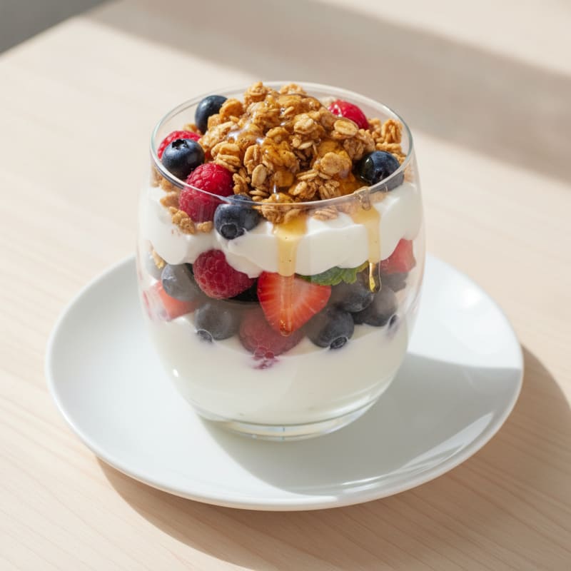 Creamy Greek Yogurt Parfait with Mixed Berries and Protein Granola