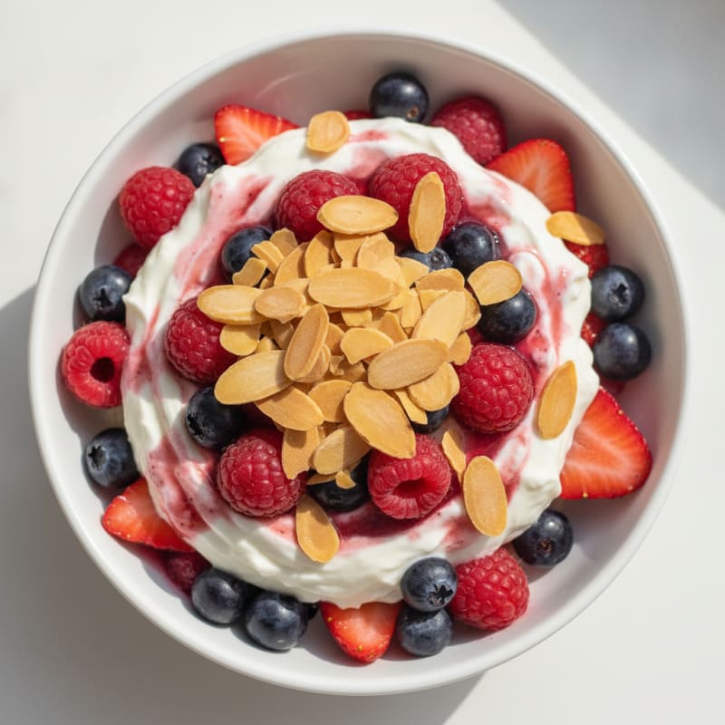 Greek Yogurt Protein Parfait with Mixed Berries and Almonds
