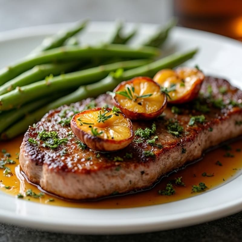 Herb-Crusted Pan Seared Steak with Roasted Garlic