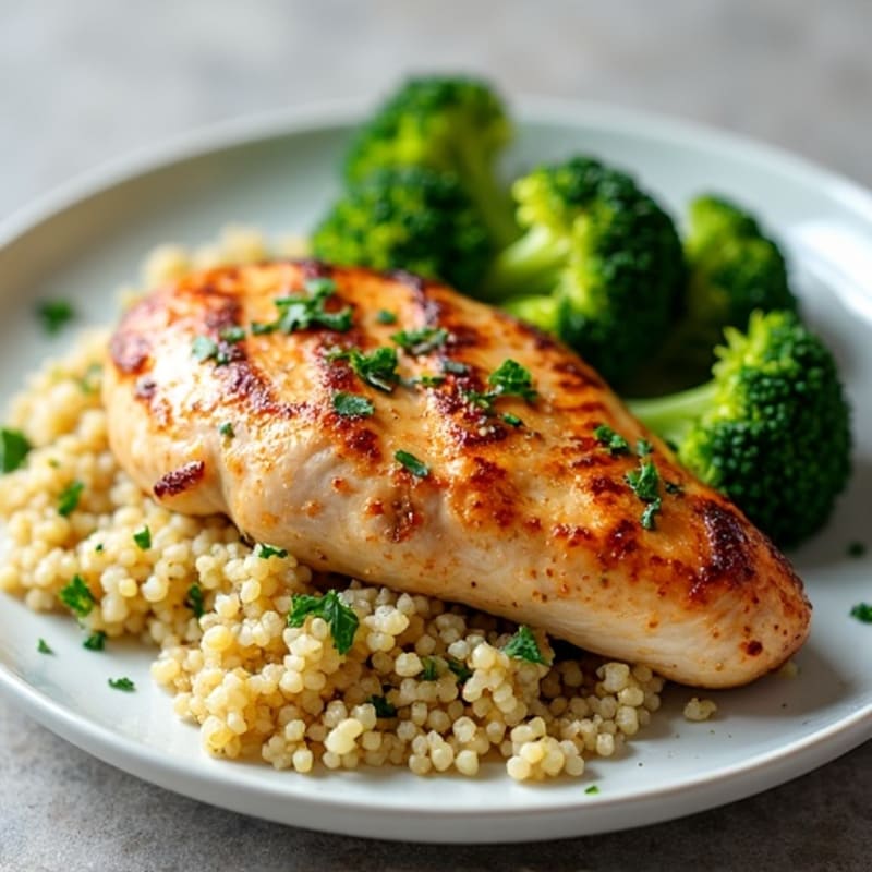 Grilled Chicken Breast with Roasted Broccoli and Quinoa