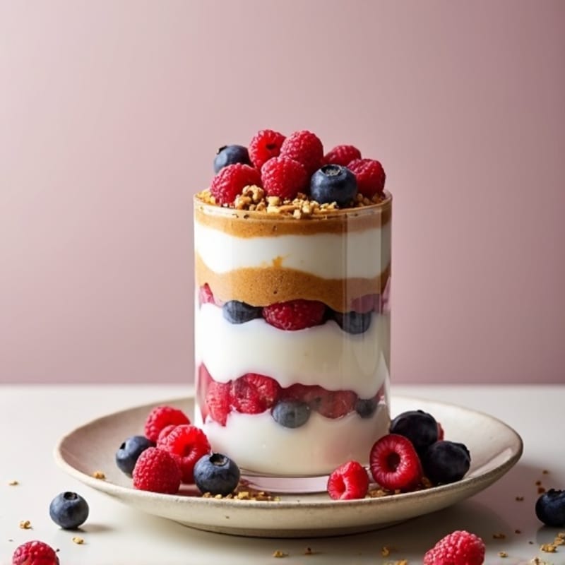 Greek Yogurt Protein Parfait with Mixed Berries and Almond Butter