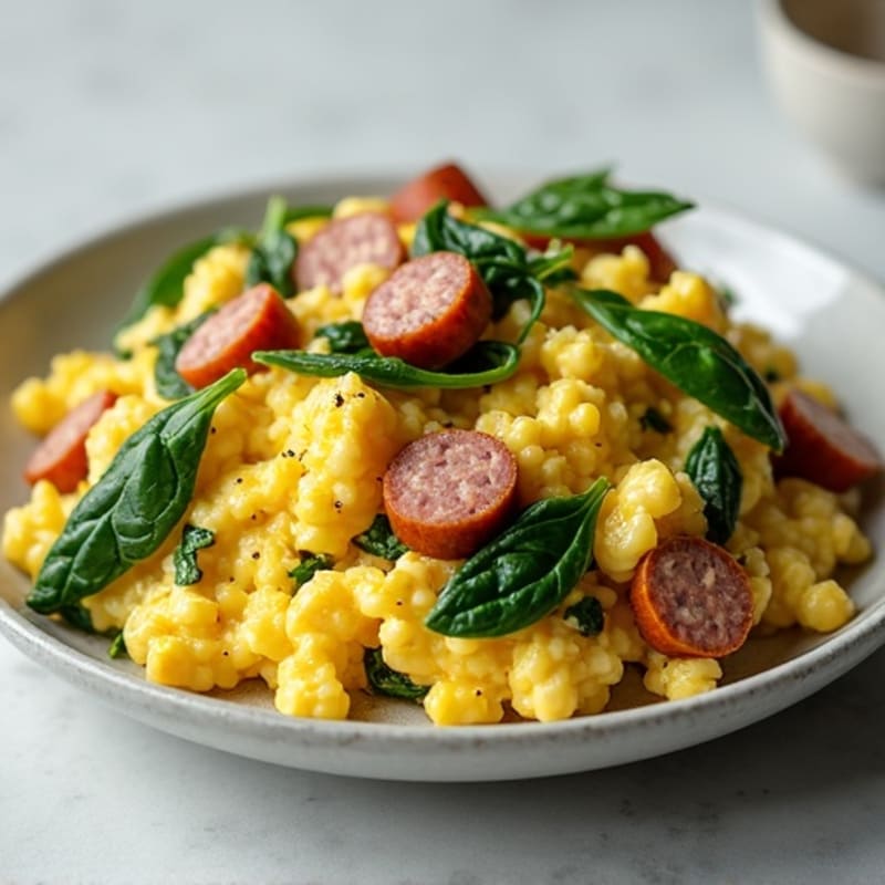 Egg White and Turkey Sausage Scramble with Spinach