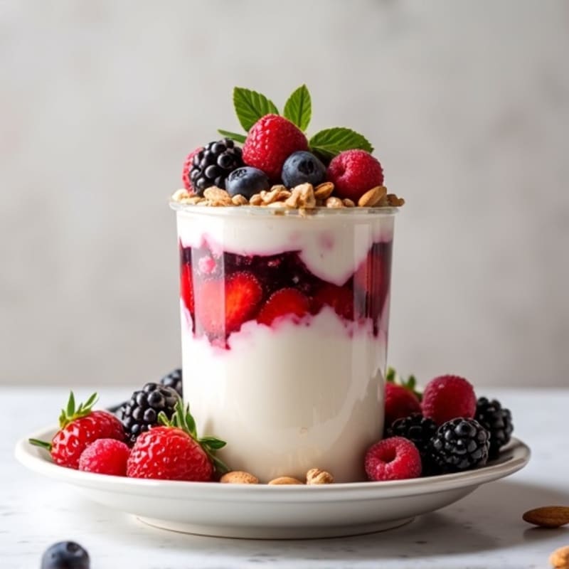 Greek Yogurt Protein Parfait with Mixed Berries and Almonds