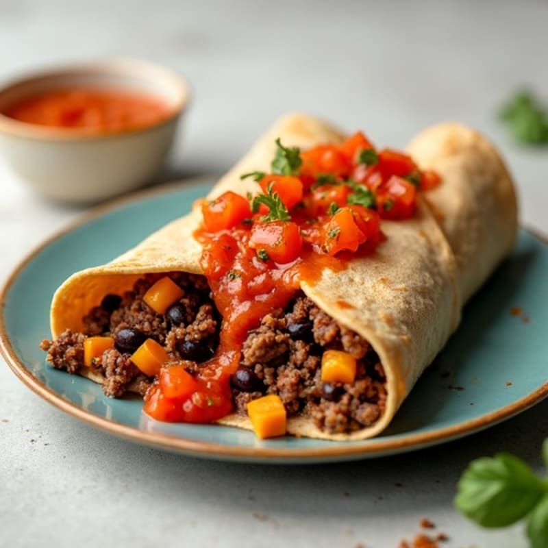 Lean Beef and Black Bean Stuffed Wraps with Cheesy Red Sauce