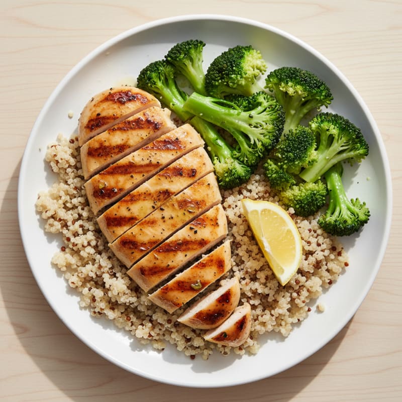 Grilled Chicken Breast with Quinoa and Steamed Broccoli