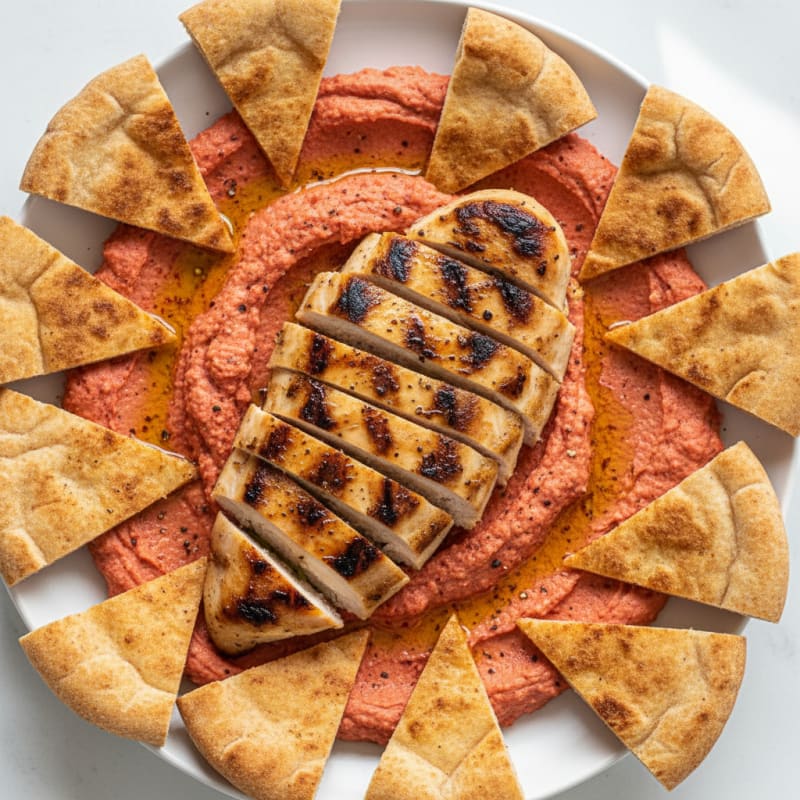 Roasted Red Pepper Hummus with Toasted Pita