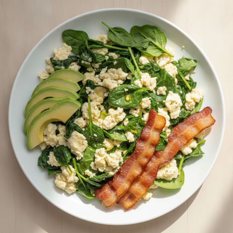 Egg White and Spinach Scramble with Turkey Bacon