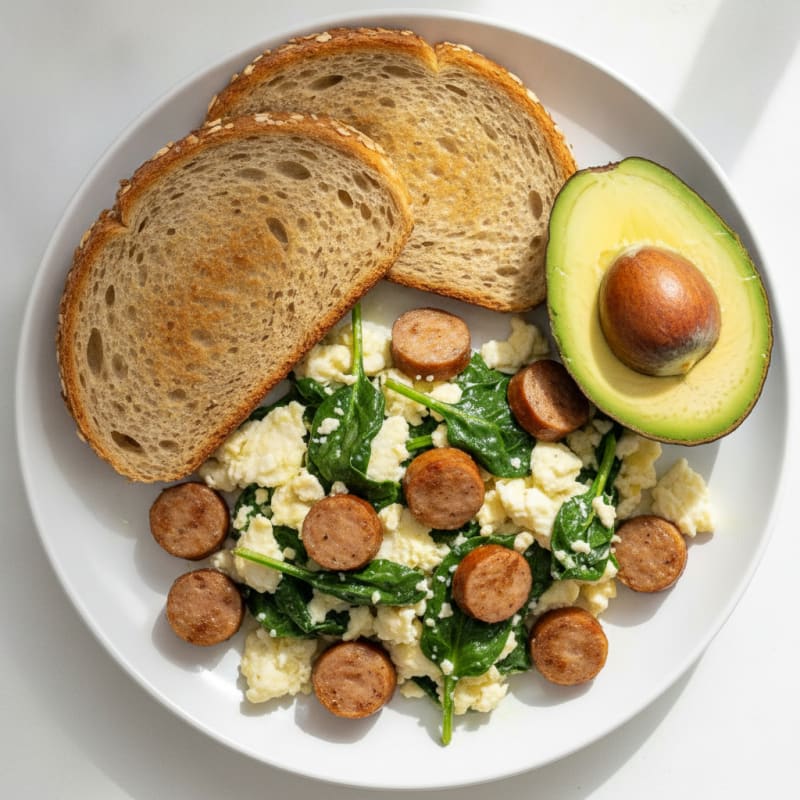 Egg White Scramble with Spinach and Turkey Sausage