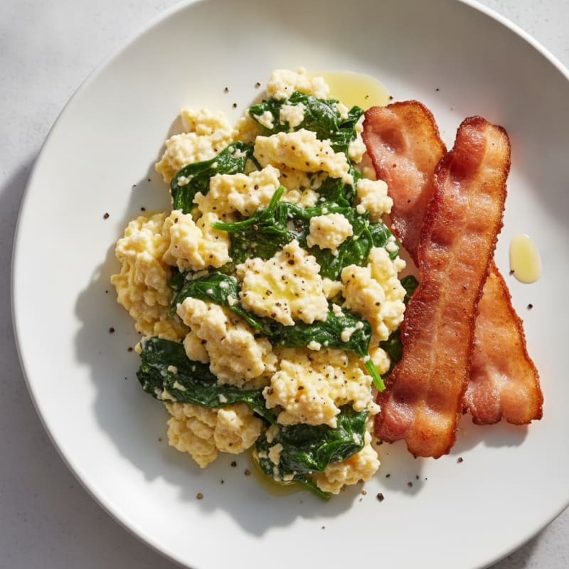 Cottage Cheese Scramble with Spinach and Turkey Bacon