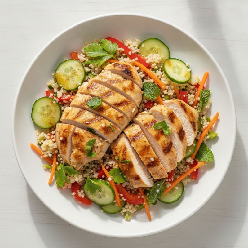 Grilled Chicken and Quinoa Salad with Crunchy Vegetables