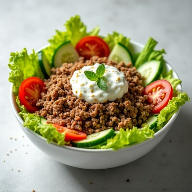 Lean Ground Beef and Crispy Lettuce Bowl with Creamy Tangy Dressing