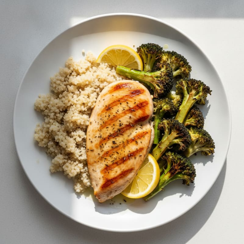 Grilled Chicken Breast with Quinoa and Roasted Broccoli