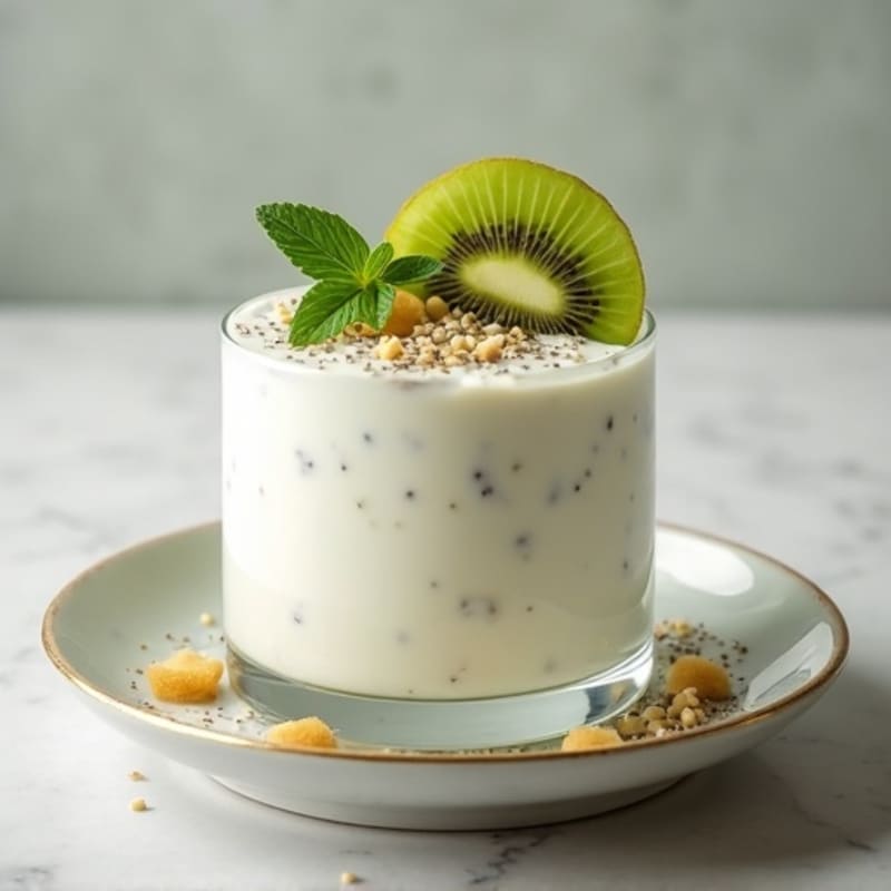 Greek Yogurt Protein Mousse with Chia Seeds and Sliced Kiwi