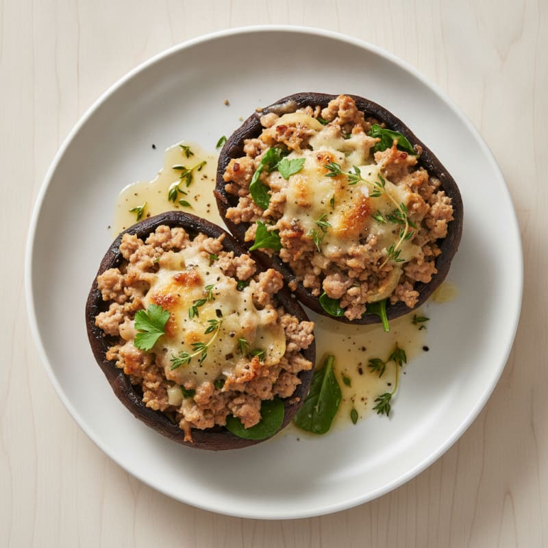 Herb-Stuffed Portobello Mushrooms with Lean Ground Turkey