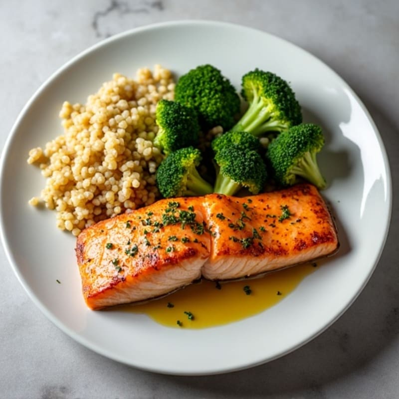 Seared Salmon with Roasted Broccoli and Quinoa