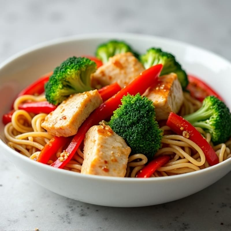 Chicken and Crisp Broccoli Wide Noodle Stir-Fry