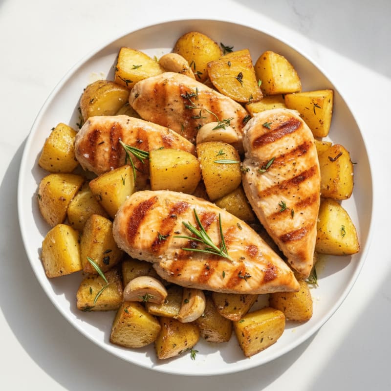 Roasted Garlic Herb Potatoes with Lemon-Herb Chicken
