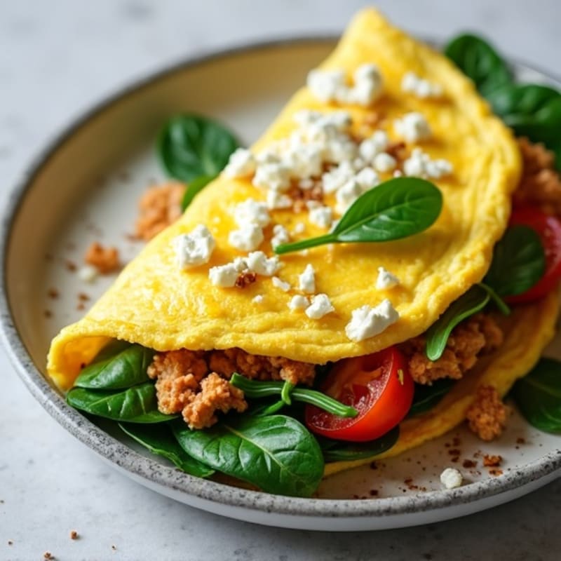 Fluffy Spinach Feta Protein Omelet