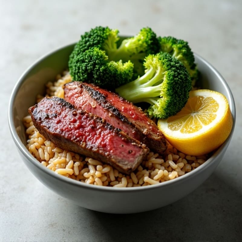 Seared Beef and Crispy Broccoli Rice Bowl