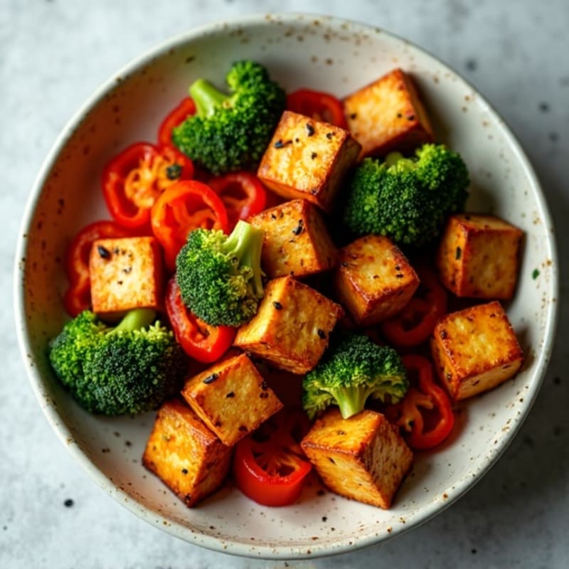 Sheet Pan Crispy Tofu with Roasted Broccoli and Bell Peppers