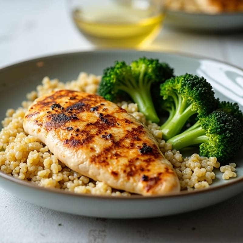 Grilled Chicken Breast with Quinoa and Roasted Broccoli