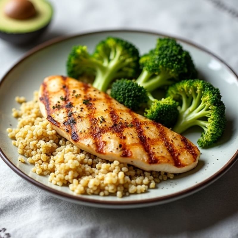 Grilled Chicken Breast with Quinoa and Roasted Broccoli