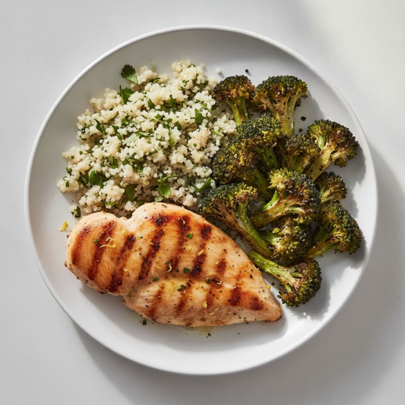 Grilled Chicken Breast with Quinoa and Roasted Broccoli