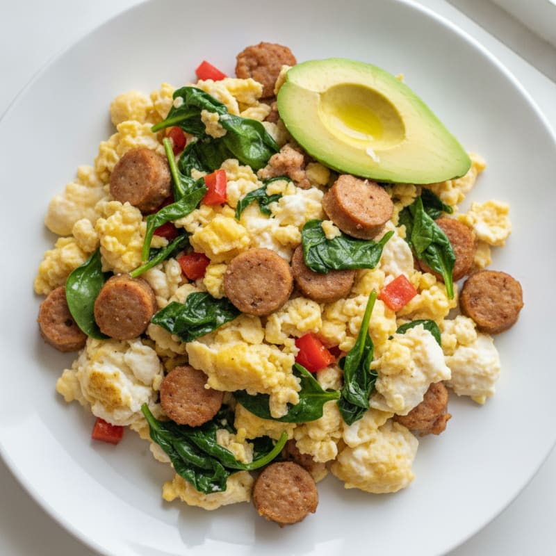Egg White and Turkey Sausage Scramble with Spinach