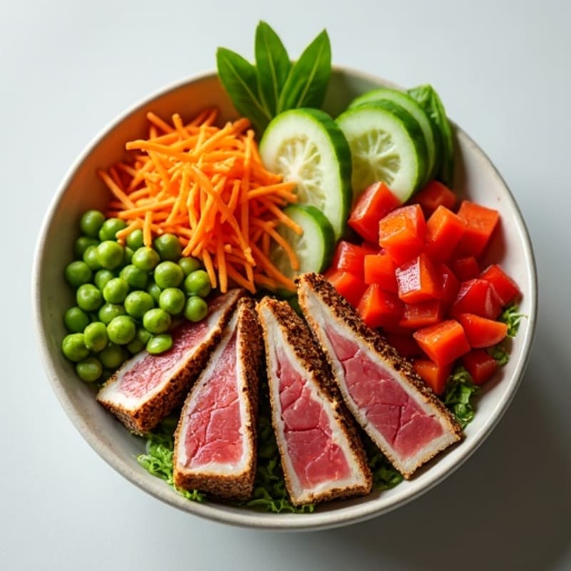 Fresh Ahi Tuna Bowl with Sesame Ginger Dressing and Crisp Vegetables