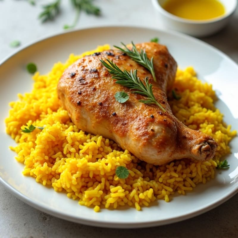 Herb-Roasted Chicken with Fluffy Turmeric Rice
