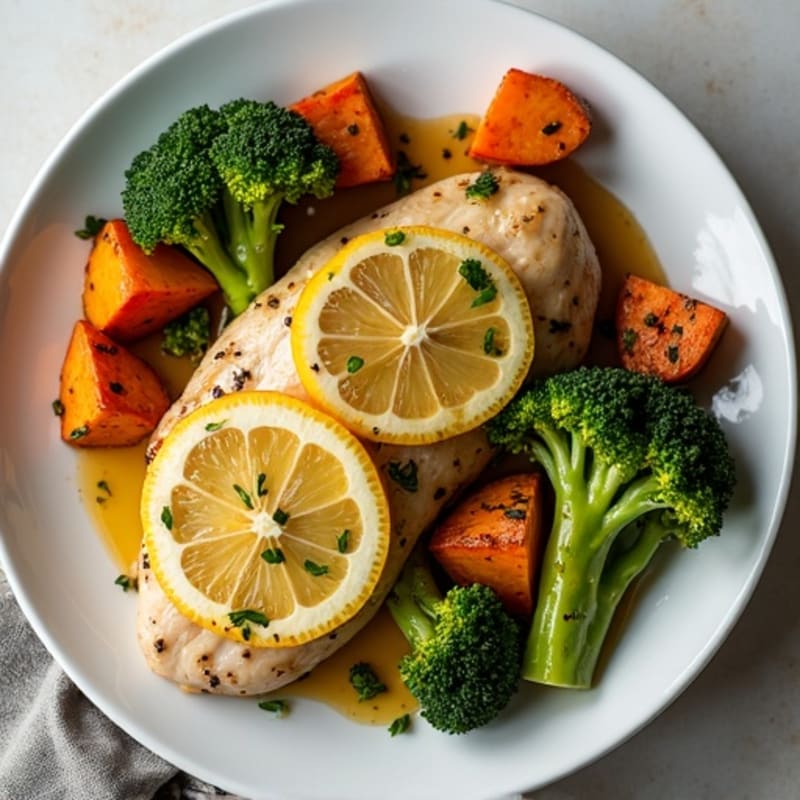 Sheet Pan Lemon Herb Chicken with Roasted Broccoli and Sweet Potatoes
